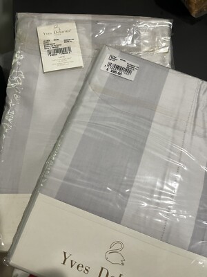 $775  Yves Delorme France NWT 3pc Queen Duvet Set 100% Cotton Sateen Silver
