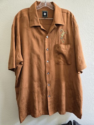 Aureus Silk Blend Shirt Men XL Beige Brown Hawaiian Button Front S/S Casual