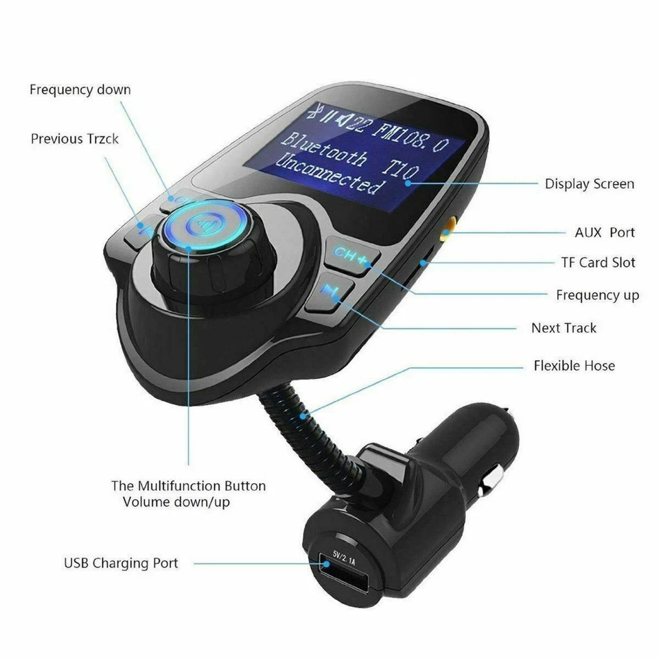 Wireless In-Car Bluetooth FM Transmitter MP3 Radio Adapter Car Kit USB Charger - Image 2 of 4