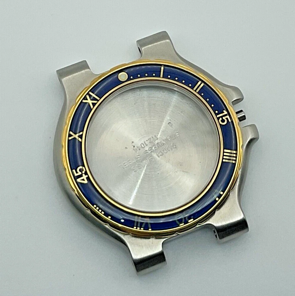 NOS GUCCI 9700M BOÎTIER DE MONTRE COMPLET LUNETTE BLEUE AVEC VERRE CRISTAL INSTALLÉ