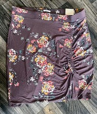 New Maurices Women Comfort Waist Ruched Skirt Sz XXL Brown Orange Green Flowers