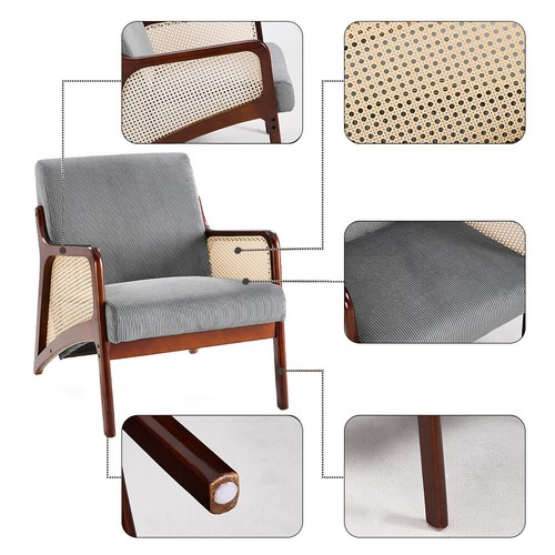 Single Sofa Seat Fabric Upholstered Living Room Chair Accent Armchair Rattan Arm - Picture 13 of 13