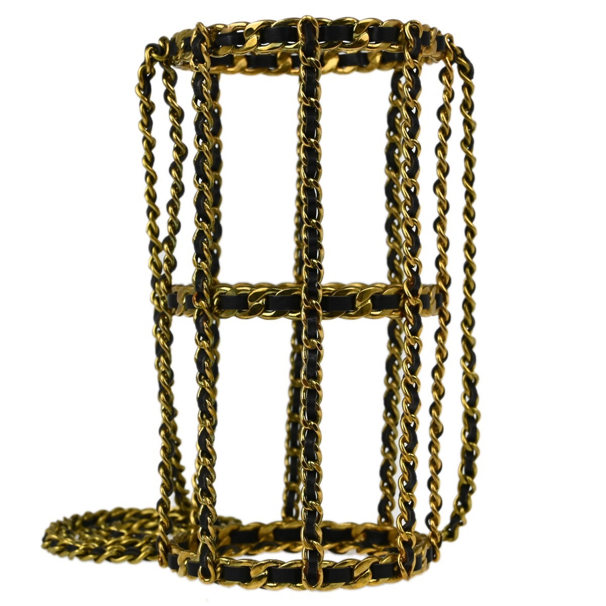 CHANEL ゴールド ブラック 置物 Chanel Black Gold Chain Link Bottle Holder 94A Small Good 85361 | eBay