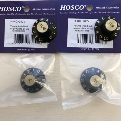 4x klassische Hexenhut-Knöpfe passend für Gibson LP, Epi, V/schwarz mit Goldkappen 6 mm Passform