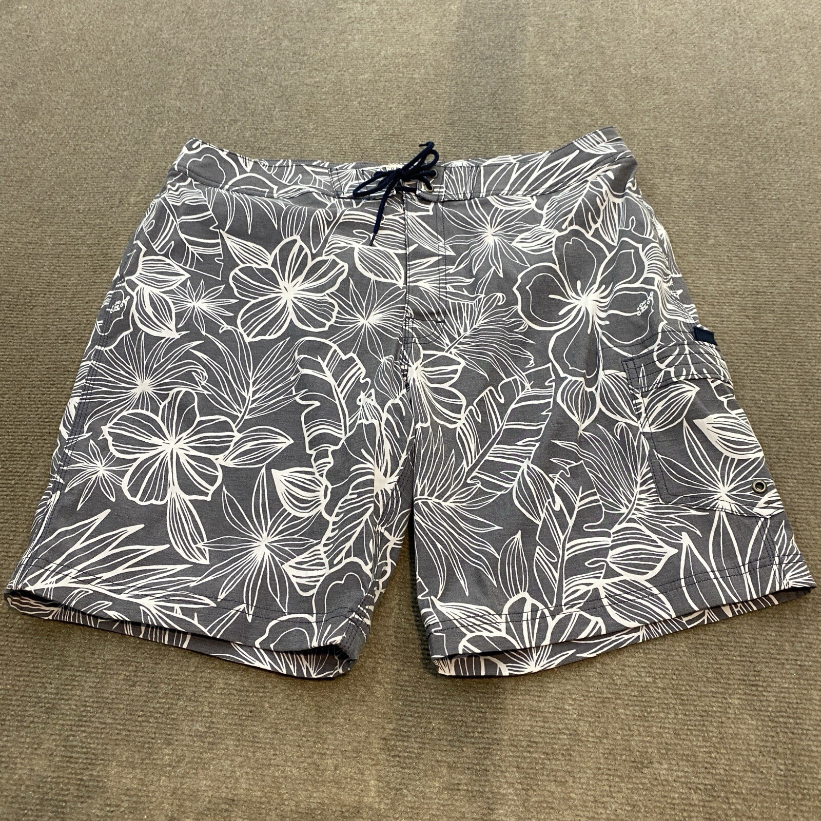 J Crew Flex Swimwear Board Shorts Mens 35 Gray White floral lined mesh 9