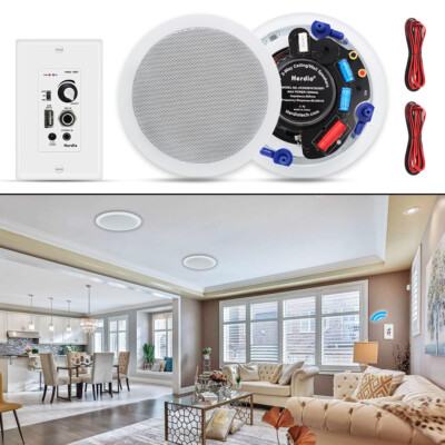 2PCS Herdio 5.25''Flush Mount Ceiling Speakers+2 Way Wall Bluetooth Amplifier kit