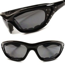 Stylish Black Rhinestone Motorcycle Foam Padded Womens Biker Sunglasses E35A