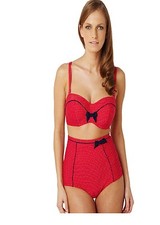 Image of 34FF PANACHE SWIMWEAR BRITT BANDEAU BIKINI BRA+14 HIGH PANT-SET SW0823- RED-SPOT