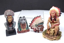 Set of 2 Native American Indian Resin Figurines and 2 Fridge Magnets