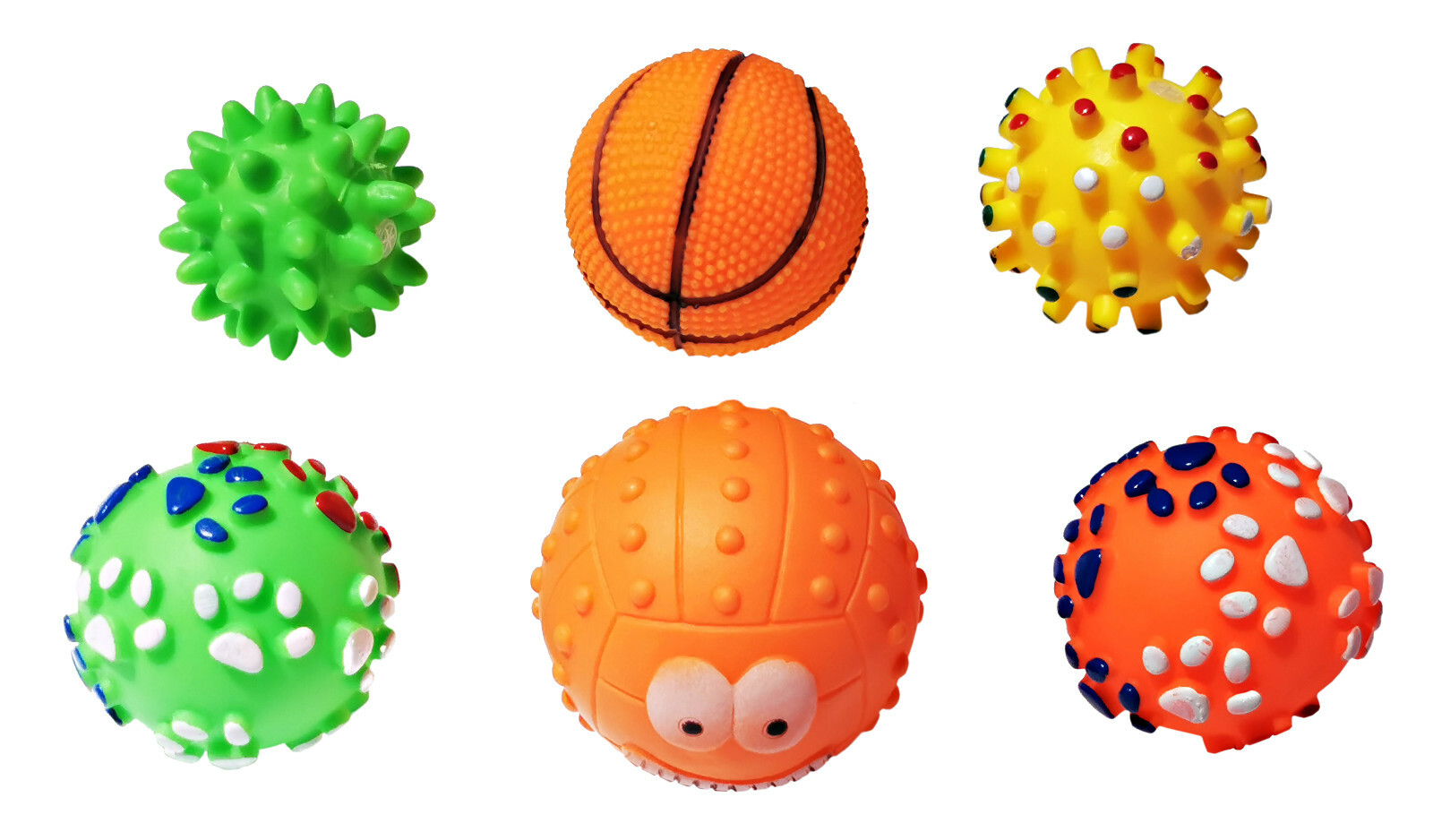 6 Pack Small Squeaky Dog Toys Bouncy Paw Ball Basketball Fetch Puppy Play Lot