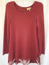Princess Vera Wang Size M Heather Rust Tunic Sweater Sheer Hem Zip Back