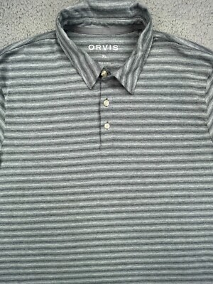 Orvis Polo Shirt Mens XL Gray Stripe Short Sleeve Outdoors Casual Soft Comfort
