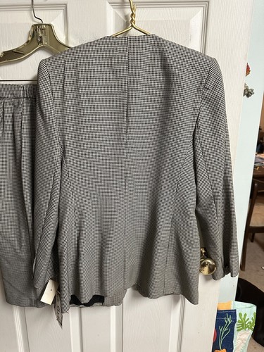 VTG Suit Club 90s Womens Houndstooth 2 Piece Skirt Suit Med 6 Black White NWT - Picture 6 of 11