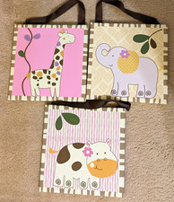 CoCalo Nursery Wall Decor Pink Brown Baby Girl Elephant Giraffe Zebra 10x10