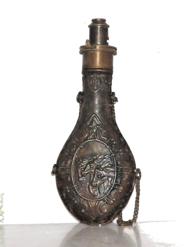 Vintage Victorian Style Small Miniature Brass Gun Powder Bottle/ Flask 9 - Image 3 of 4