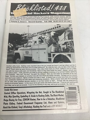 Blacklisted Blacklisted! 411 Hacker Magazine Volume 5 Issue 2 Fall 1998 FreeShip