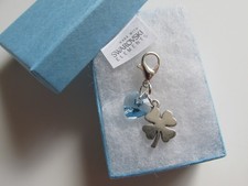 Swarovski Elements Aquamarine Crystal Heart & Lucky Clover Clip on Charm - Boxed