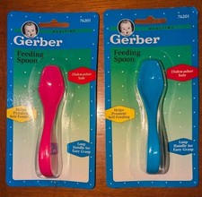 Vintage 1998 Gerber Feeding Spoon Pink  Blue 76201 Promotes Self-Feeding