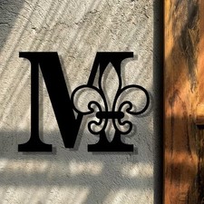 Letter M-Personalized Last Name Initial Monogram Metal Sign Fleur-de-lis 9"x12"