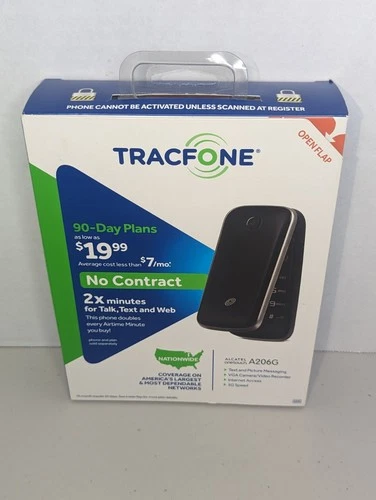 Tracfone Alcatel One Touch A206G Flip Phone - BLACK - NEW