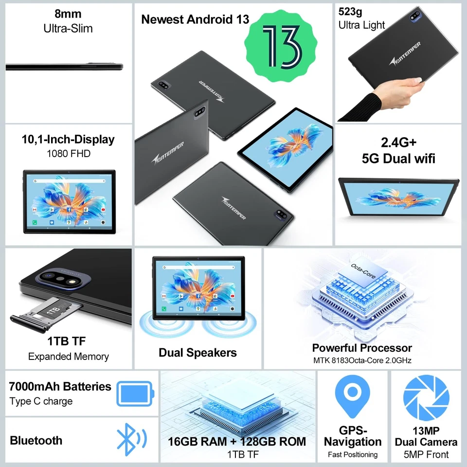 2025 Latest Android Tablet 10.1 Inch, 5G WiFi Tablets Mit 16GB RAM+128GB ROM(... - Image 2 of 4