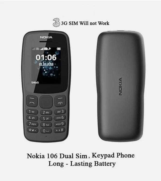 Nokia 106 Dual Sim 4G Brand New Black Unlocked + £10 EE Top-Up Big Buttons - Image 2 of 4