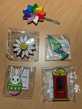 Set of 5 Uniquely Themed Geocoins: Pinwheel,Flower,Easter,Lava Lamp,Phone Booth