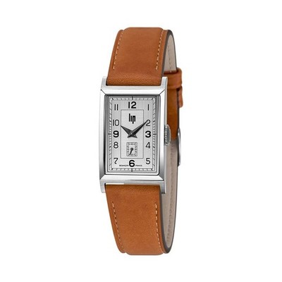 Lip T18 671015 Women Brown Leather Strap Analog Silver Dial Quartz Watch 38.5 mm