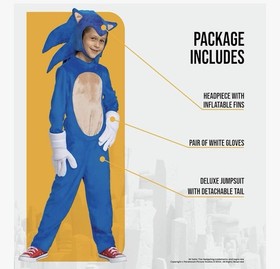 Sonic The Hedgehog 2 Costume And Headpiece for Children, Boys S (4-6)