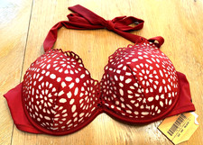 SHADE SHORE SUMMER PUSH UP HALTER PADDED UNDERWIRE BIKINI TOP 38B DARK RED NEW