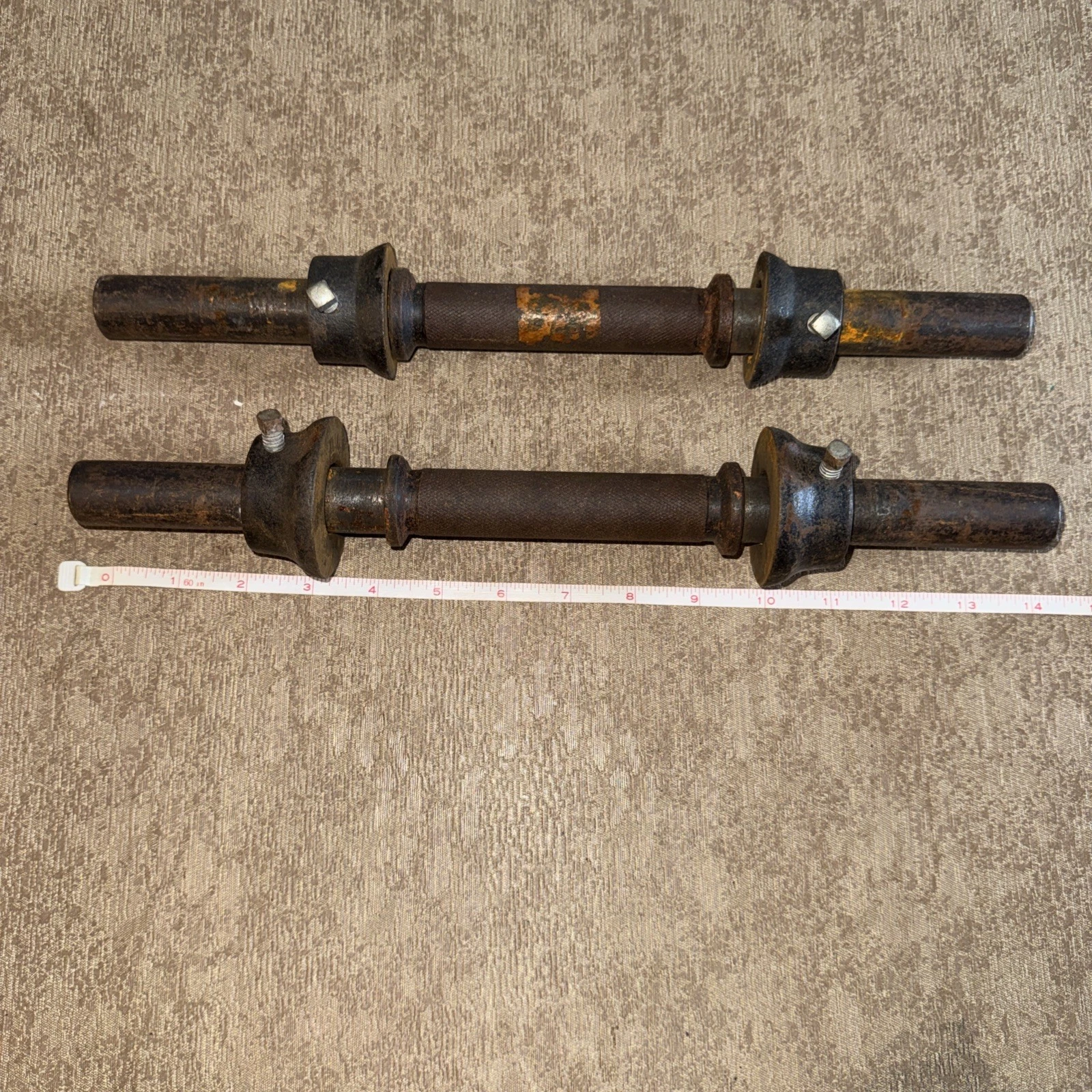 Vintage York 14" Chrome Weightlifting Bar Set w/ 3 Collars Nuts Bars Grips Used