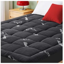 King Size Cooling Mattress Topper Bamboo Viscose Pillow Top Deep Pocket Black