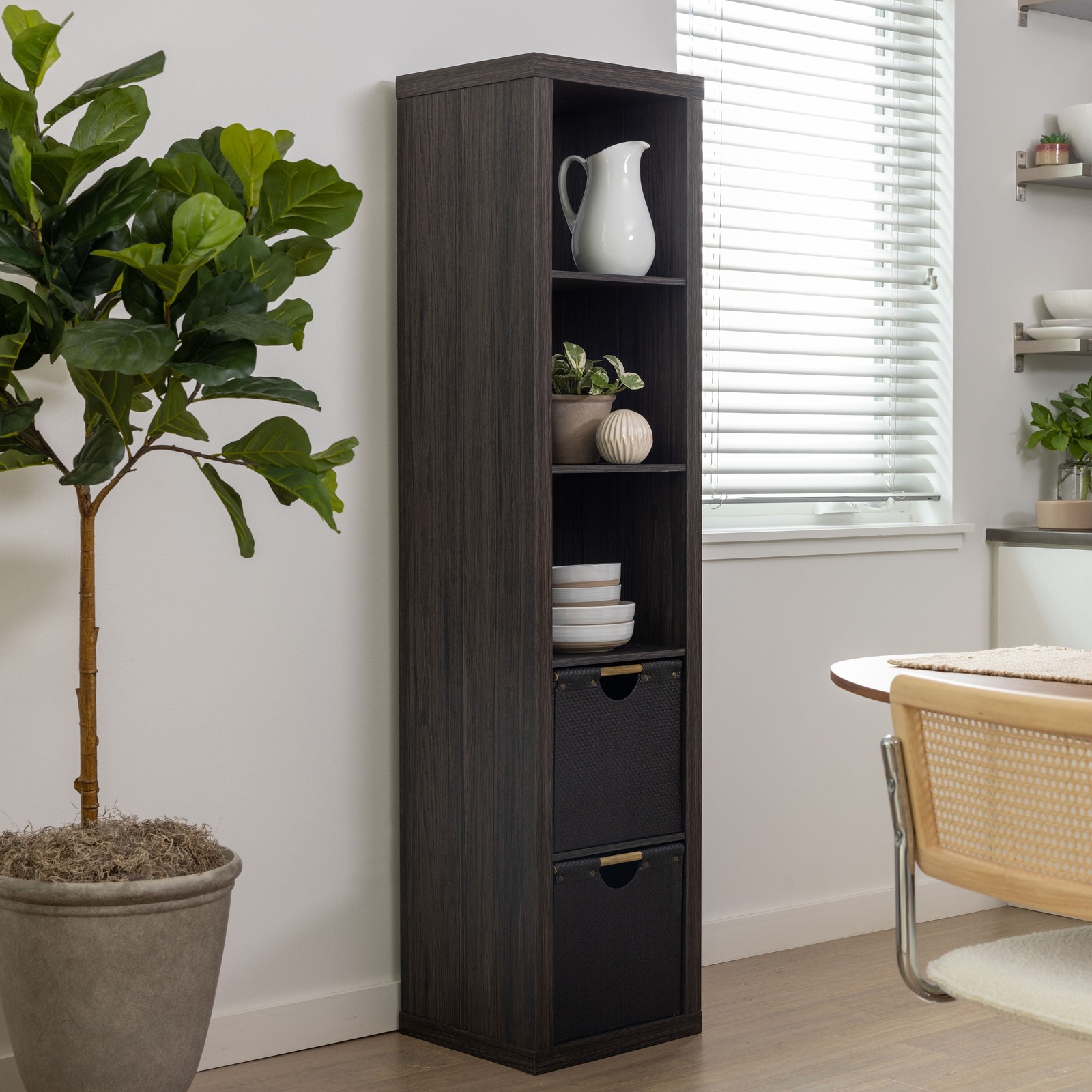 5 Cube Vertical Storage Organizer Cube Bookcase Durable Versatile, Tobacco Oak