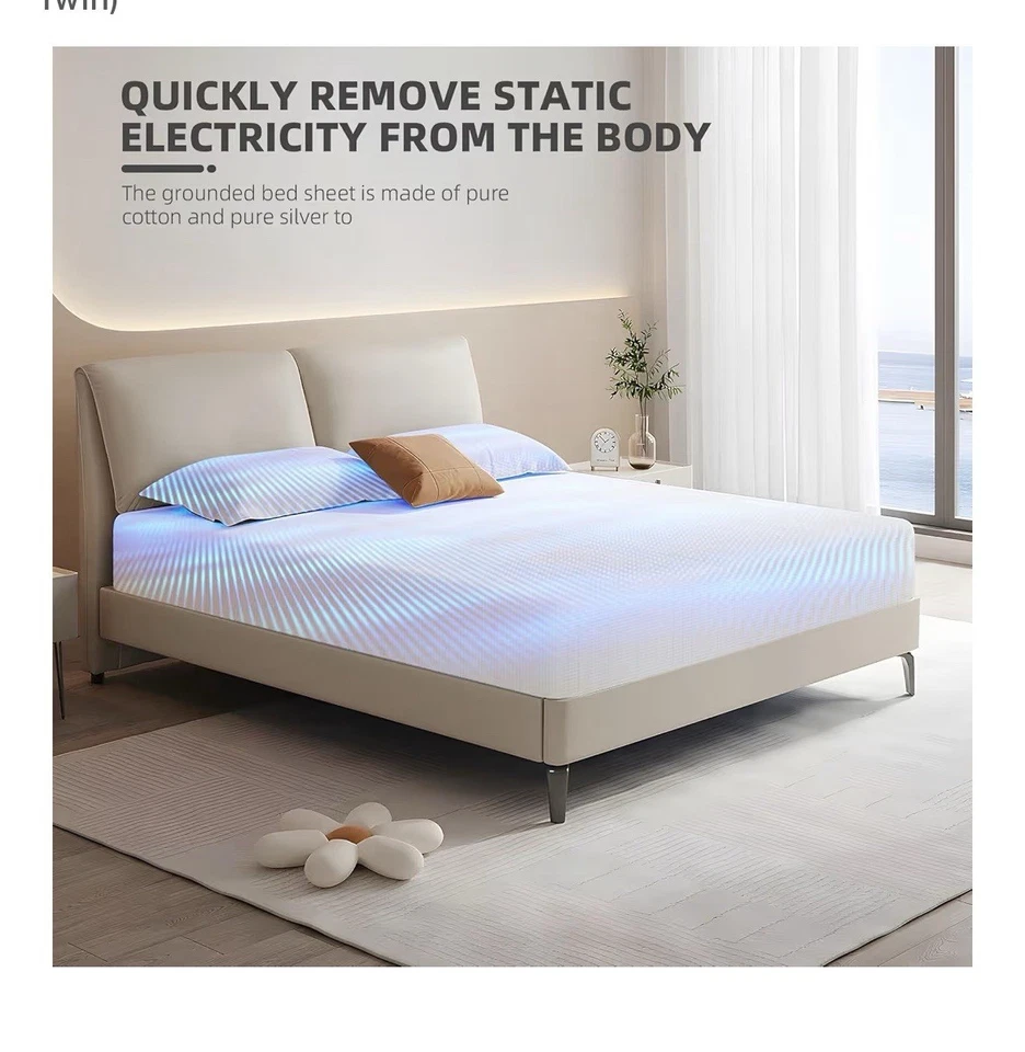 Conjunto de fronhas de lençóis de cama de aterramento, 90% algodão orgânico + 10% prata pura orgânica - Imagem 3 de 4