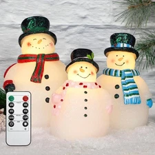 Flameless LED Candles Christmas Holiday Hand-Carved Snowman Sculptures Art De...