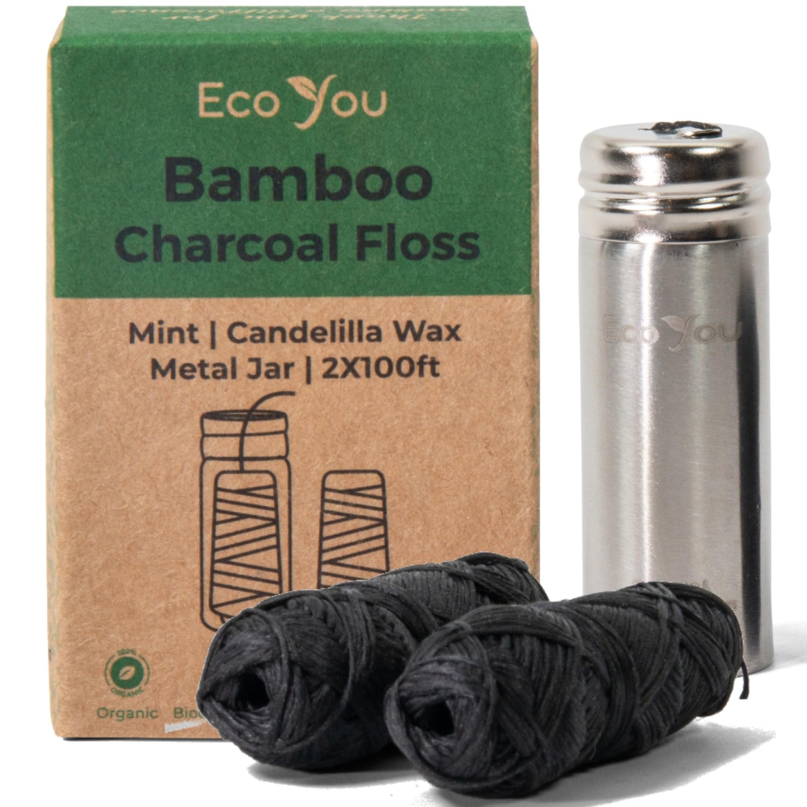 EcoYou Eco Floss | 2 Charcoal 1 count (Pack of 2), Black 2 Refills W/ Holder