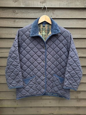 John Partridge Prairie Quilted Jacket Mens Small Blue Corduroy Collar Pockets