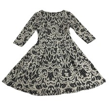 Eliza J A-Line Dress Petite's 2 (2P) Black White Lace Filigree Boat Neck Stretch