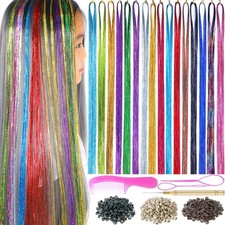 Hair Tinsel Kit with Tools 3200 Strands Tinsel Hair Extensions 16 Colors Heat Re