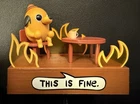 This Is Fine Dog Meme Plastic Figure  with Cup and Flames Desk Decoration Funny