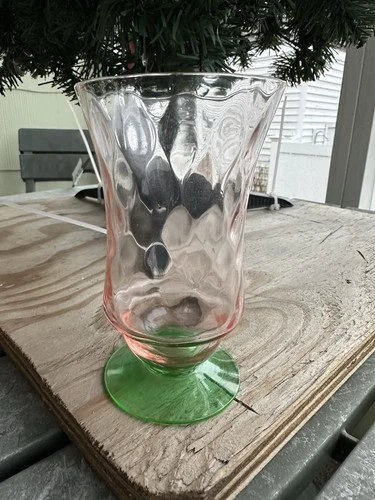 VTG Tiffin Etched Watermelon Uranium Depression Footed Glass