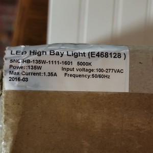 LED High Bay Light 135W 5000K 100-277VAC Fixture MPN SNC-HB-135W-1111-1601
