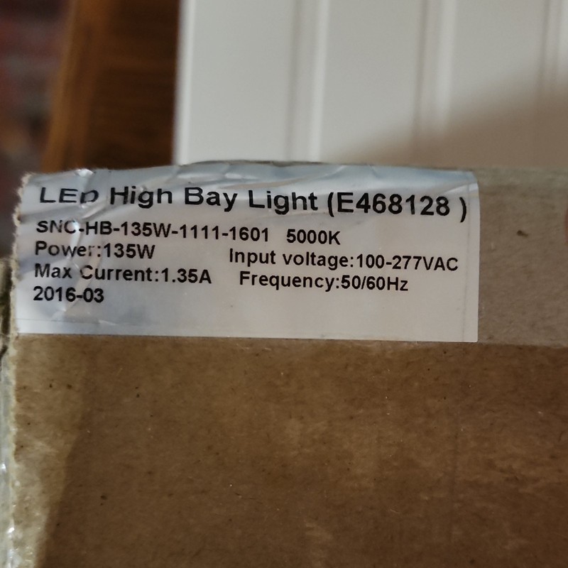LED High Bay Light 135W 5000K 100-277VAC Fixture MPN SNC-HB-135W-1111-1601
