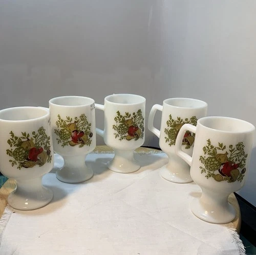 Corning Ware Coffee/Tea Cup Mug "Spice Of Life" Vtg Set Of 5 Footed Cottagecore