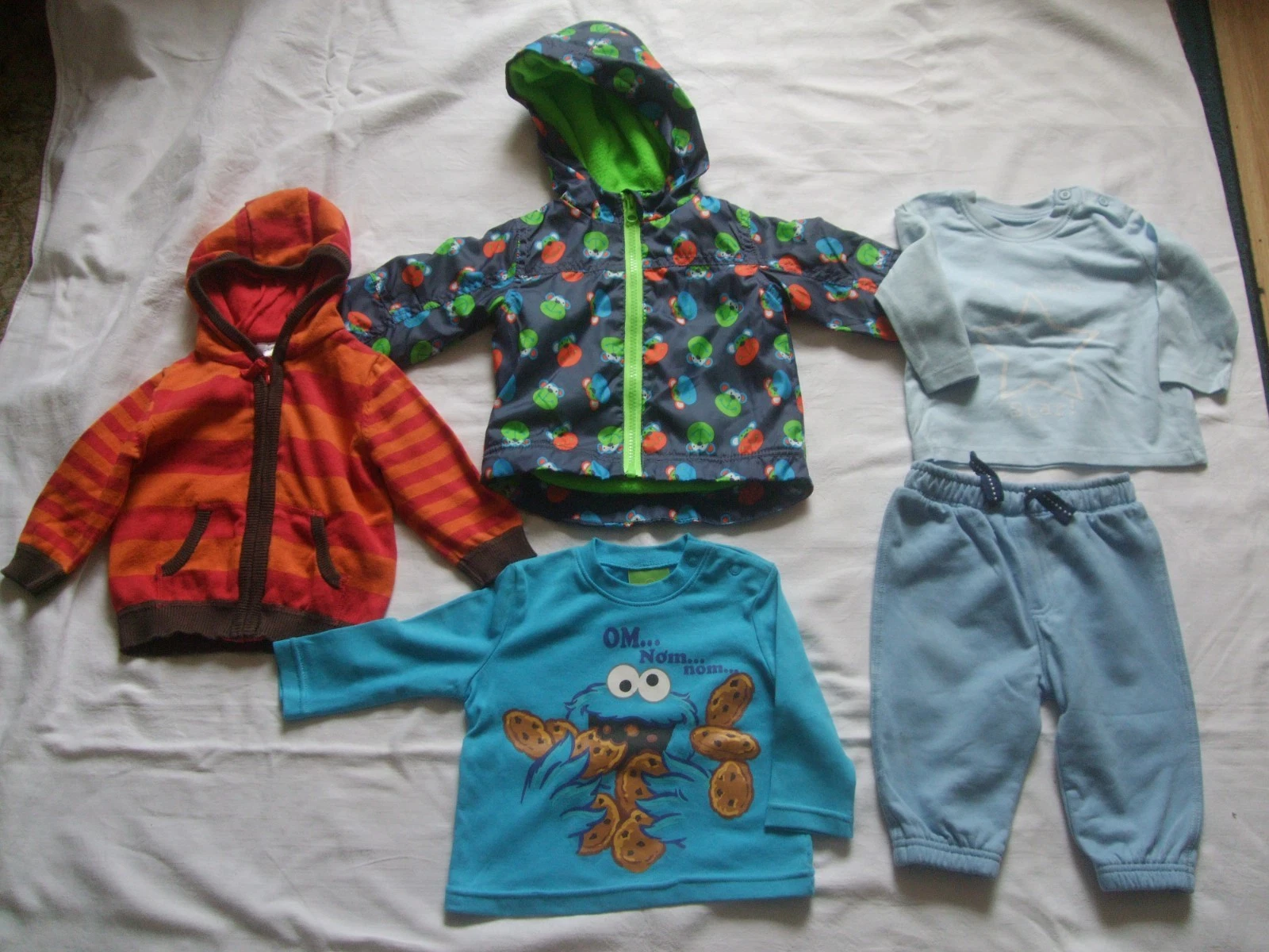 Bundle of Clothes for Toddler 3-6 months - Fleece-lined Coat, Cookie Monster Top