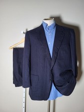 Brioni ITALY Navy Blue Stripe Flannel Wool 2-piece Suit Jacket 46R Pant W36 X 28