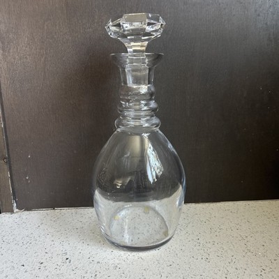 Signed Val St Lambert Crystal Decanter w/ Damaged Stopper STATE PLAIN 9 In Tall