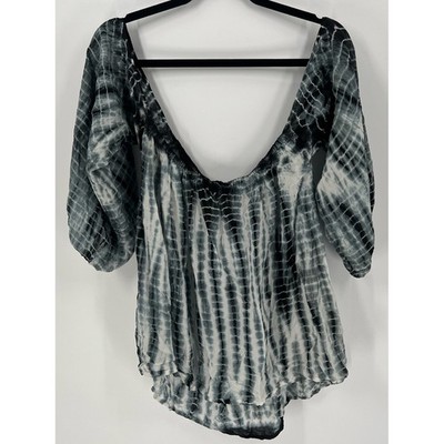Elan Women's Black & White Tie-Dye Off Shoulder Top Size Large