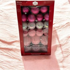 Holiday Time Pink Shatterproof Ornaments Set Of 75 With Hooks New In Box