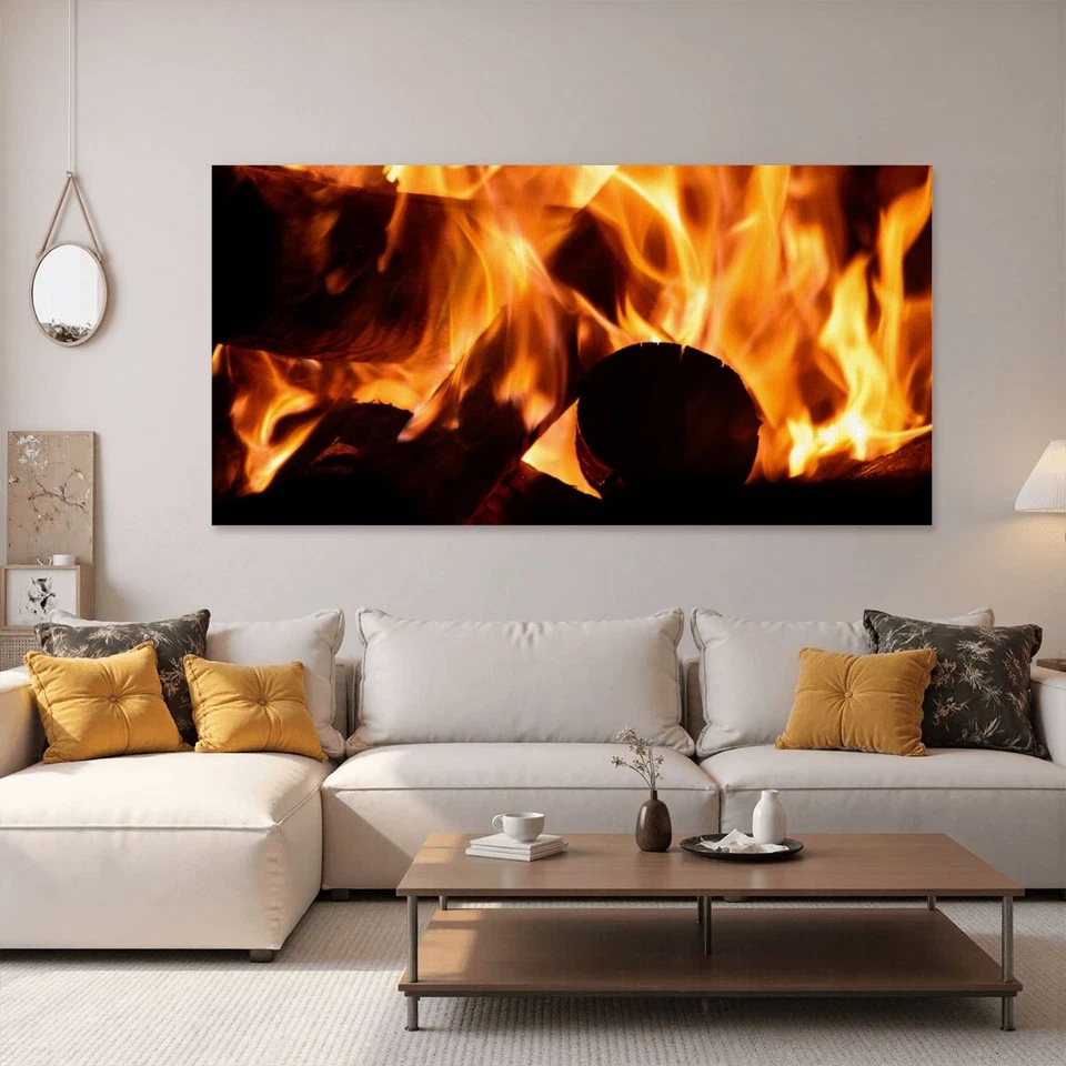Безрамочный холст настенное искусство печать с горящим камином пламя уютный домашний декор - Изображение 2 из 4